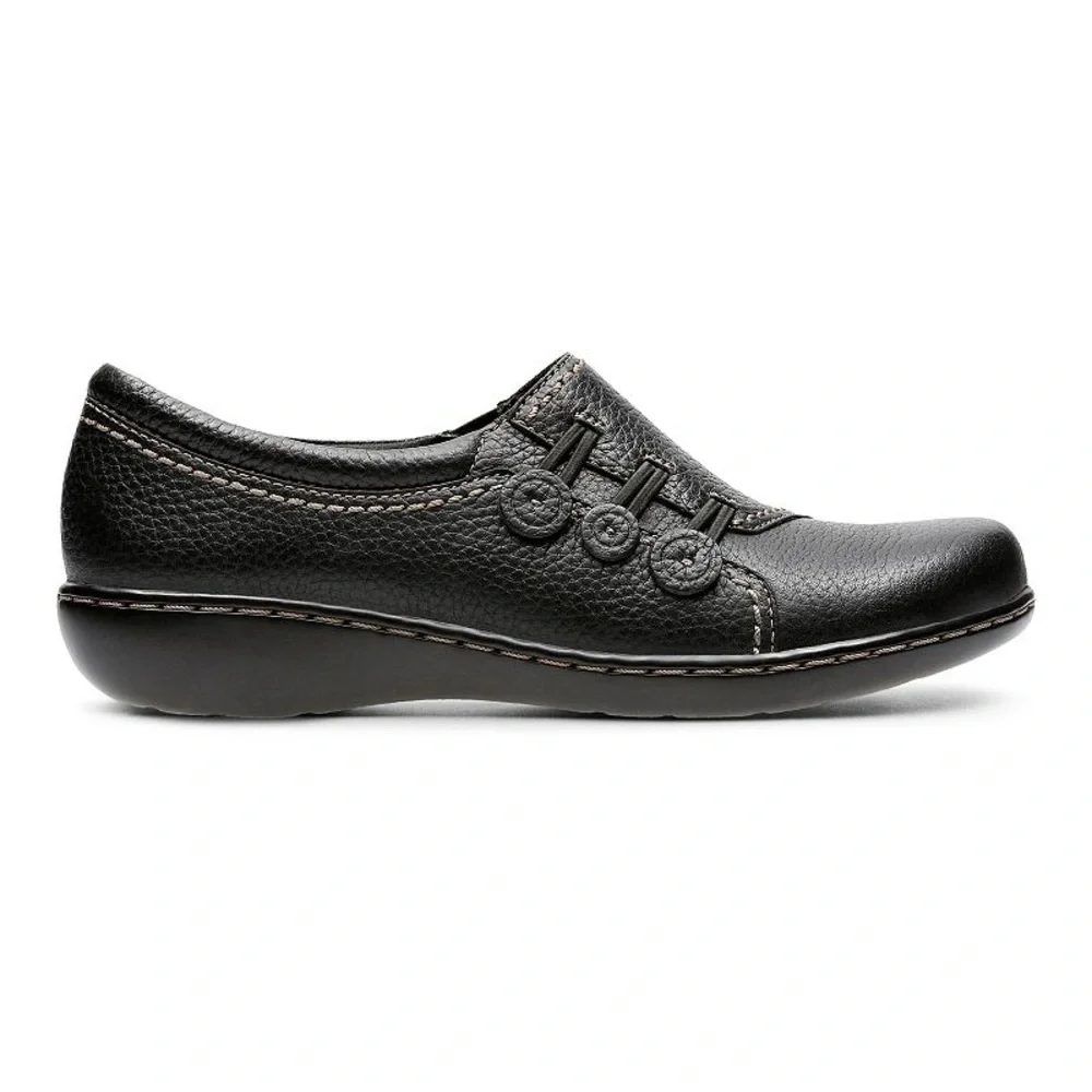 Clarks Ashland Effie Black Leather Slip-On Loafers Size 9 Comfort OrthoLite